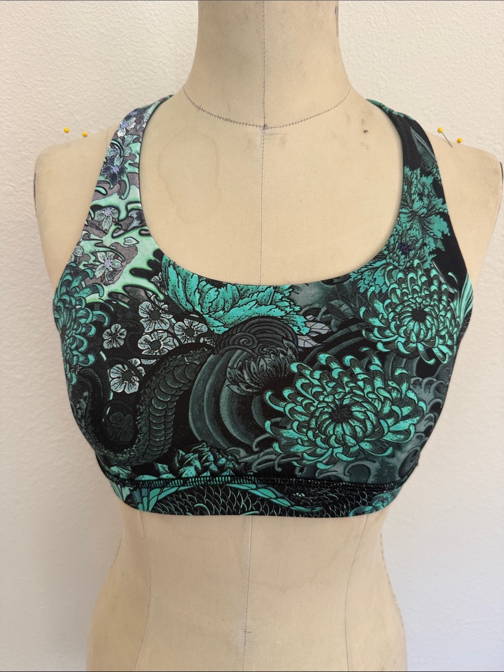 Lululemon Floral Teal & Black Sports Bra - Women’s size 8
